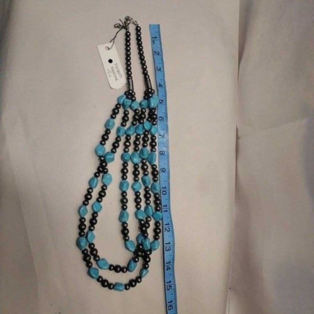 Necklace Layered Beaded Turquoise Stone Blue Silver Tone 15 In Womens Statement